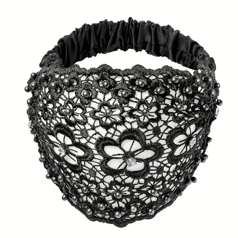 Women's Floral Headband Trio Set - Hollow-Out Design with Beaded Details, Wide Comfortable Hair Bands