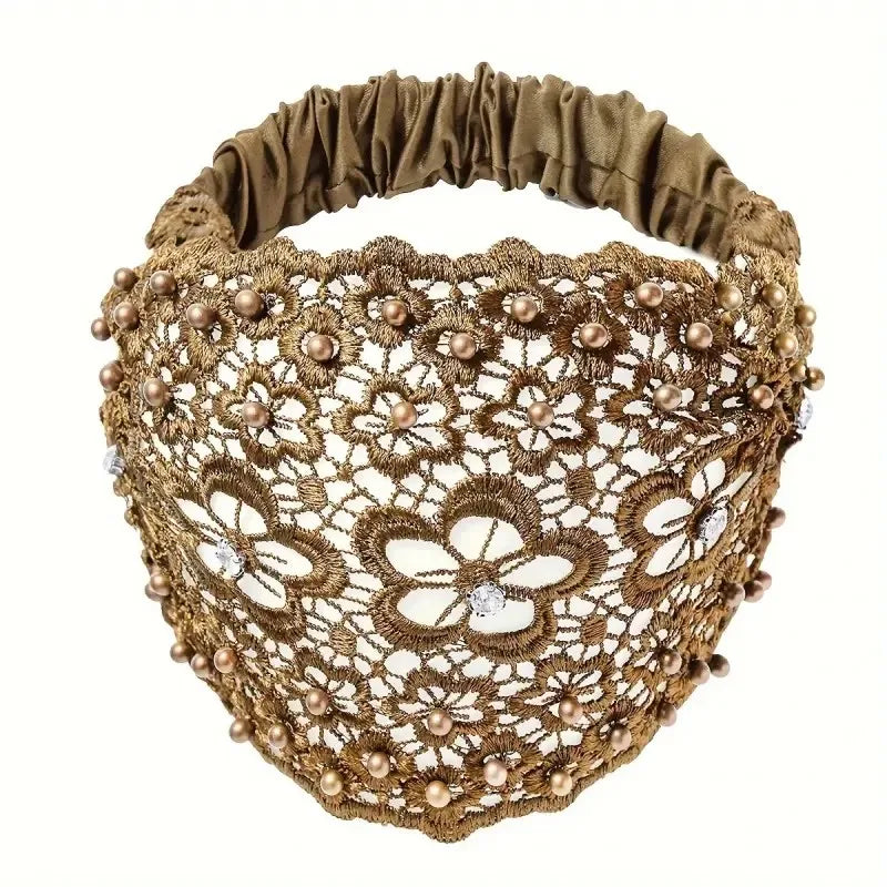 Women's Floral Headband Trio Set - Hollow-Out Design with Beaded Details, Wide Comfortable Hair Bands
