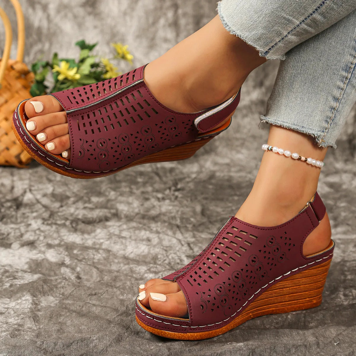 Hollow Out Wedge Heel Sandals for Women Summer 2026 Fashion Peep Toe Platform