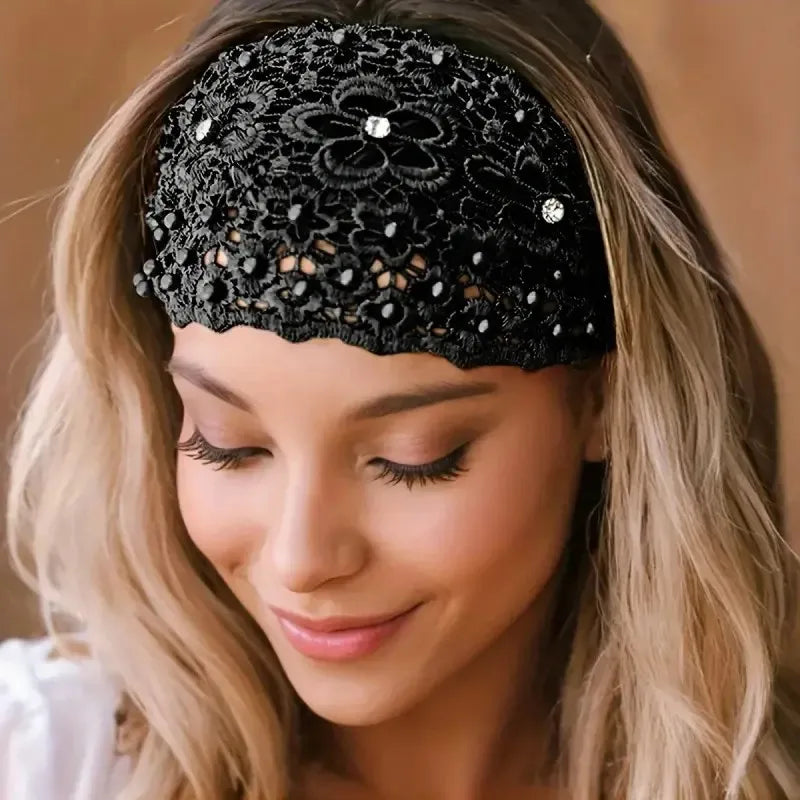 Women's Floral Headband Trio Set - Hollow-Out Design with Beaded Details, Wide Comfortable Hair Bands