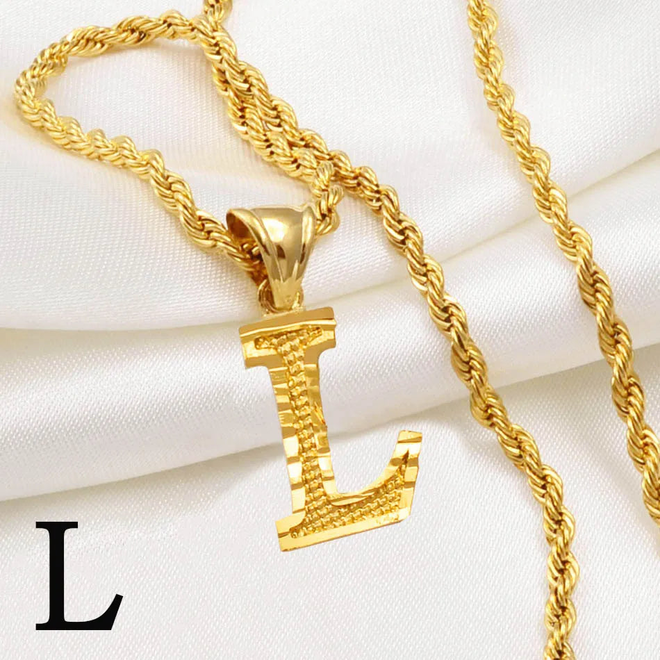 Gold Plated Anniyo A-Z Letters Necklace with Rope Chain for Men and Women