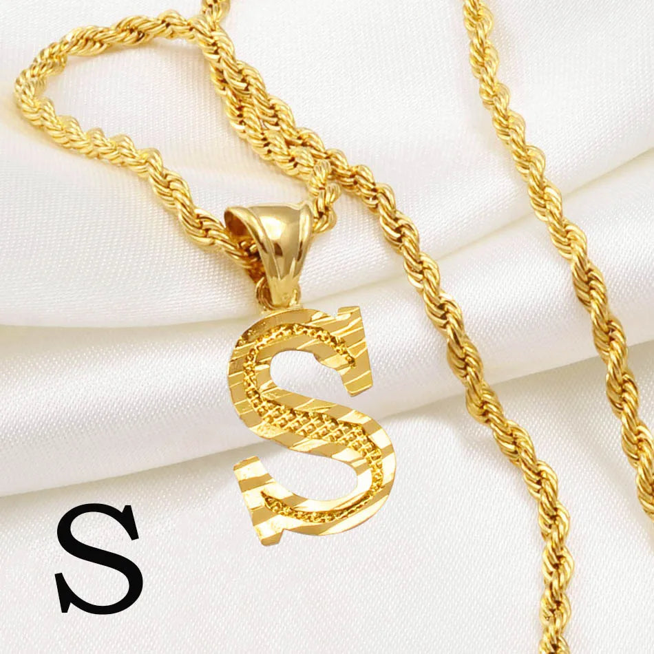 Gold Plated Anniyo A-Z Letters Necklace with Rope Chain for Men and Women