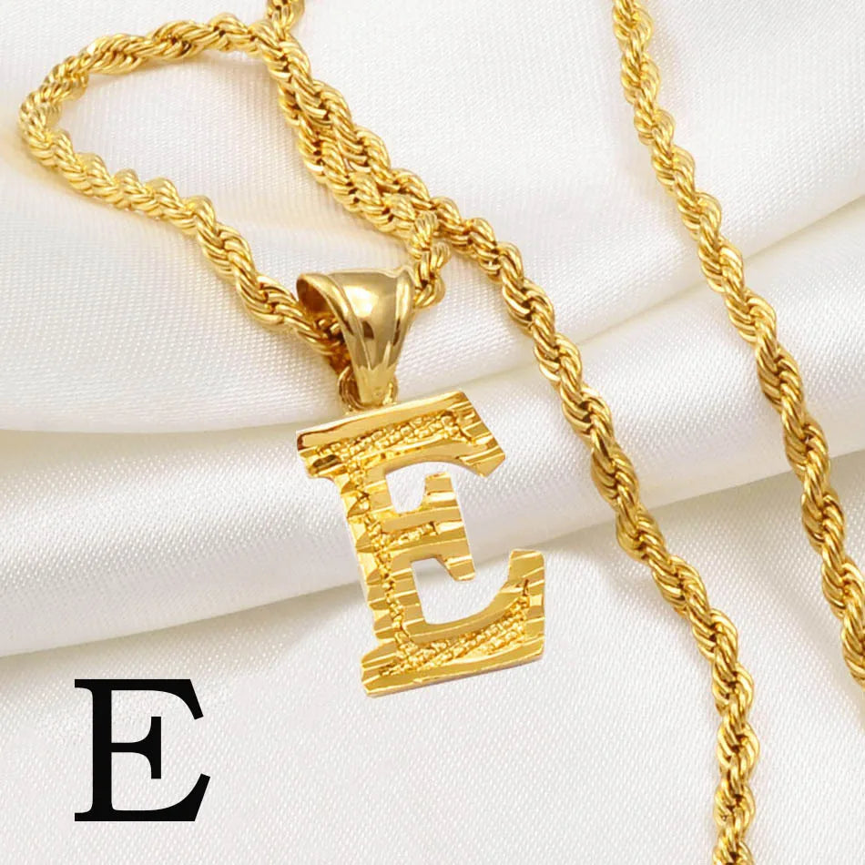 Gold Plated Anniyo A-Z Letters Necklace with Rope Chain for Men and Women
