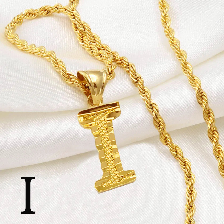 Gold Plated Anniyo A-Z Letters Necklace with Rope Chain for Men and Women