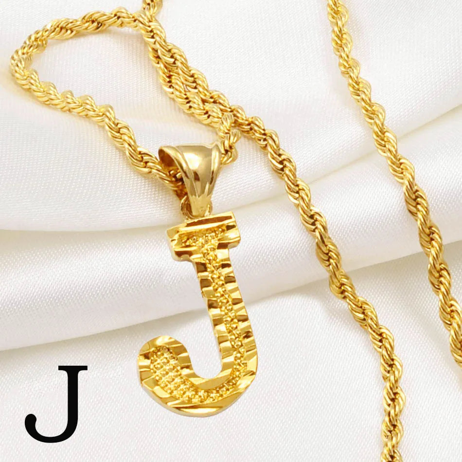 Gold Plated Anniyo A-Z Letters Necklace with Rope Chain for Men and Women