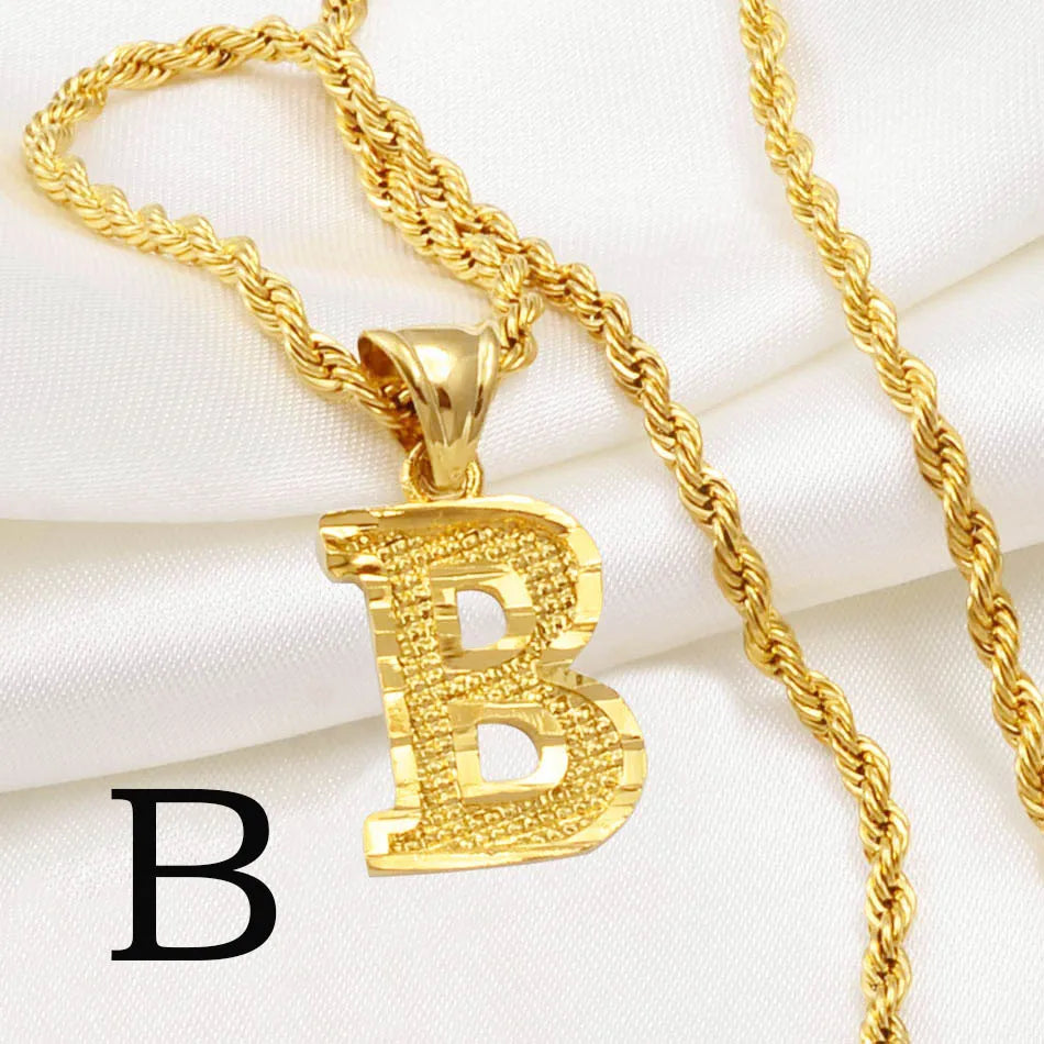 Gold Plated Anniyo A-Z Letters Necklace with Rope Chain for Men and Women