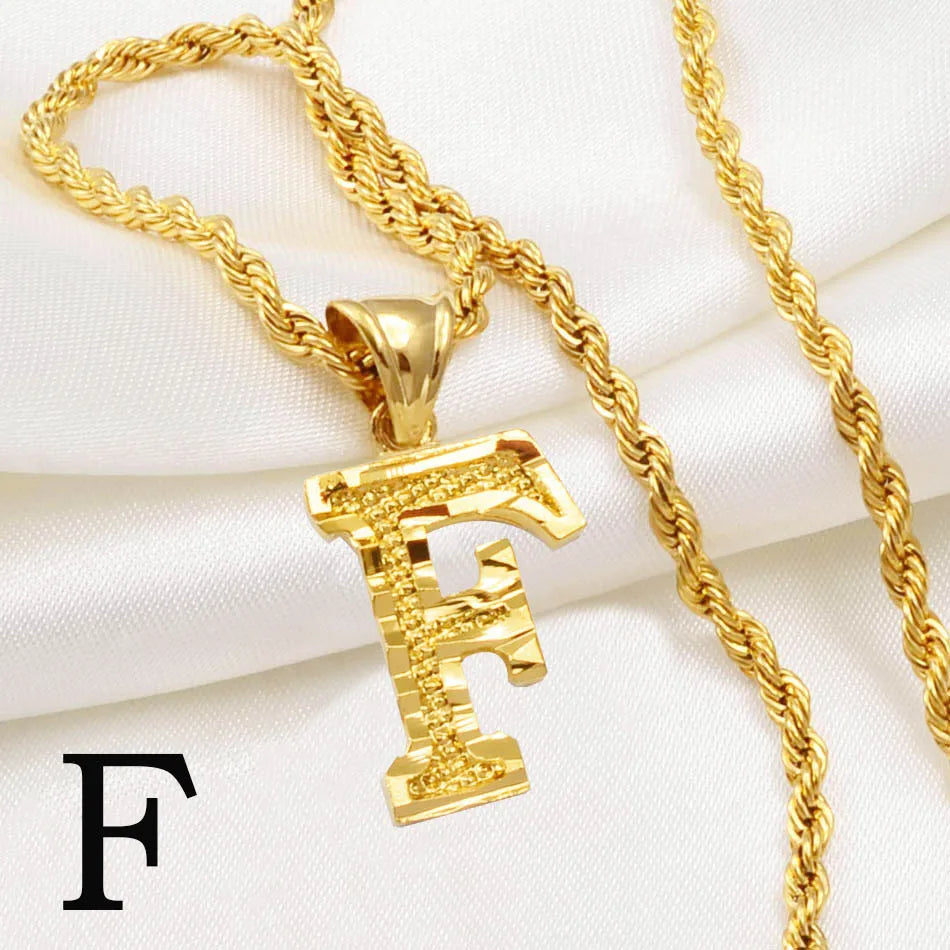 Gold Plated Anniyo A-Z Letters Necklace with Rope Chain for Men and Women