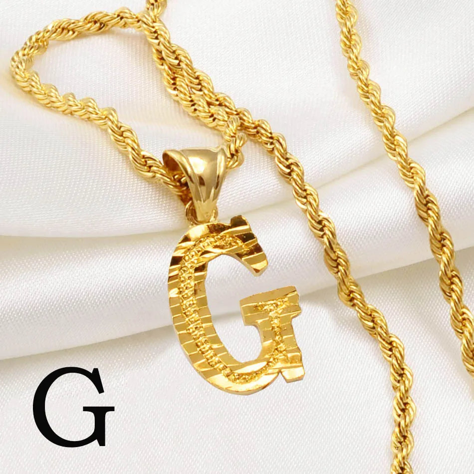 Gold Plated Anniyo A-Z Letters Necklace with Rope Chain for Men and Women