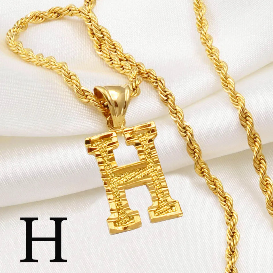 Gold Plated Anniyo A-Z Letters Necklace with Rope Chain for Men and Women