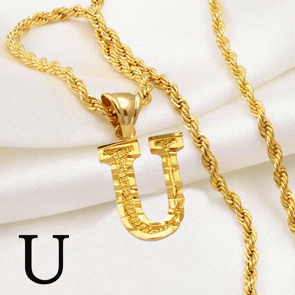 Gold Plated Anniyo A-Z Letters Necklace with Rope Chain for Men and Women