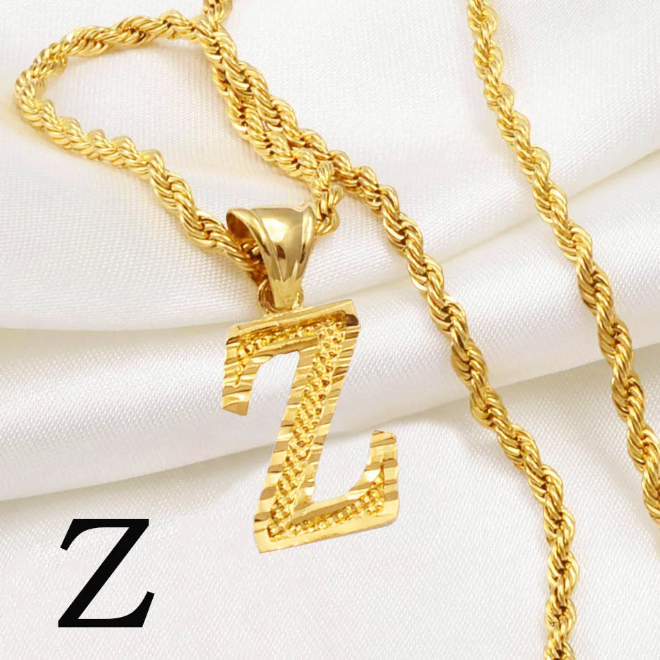 Gold Plated Anniyo A-Z Letters Necklace with Rope Chain for Men and Women