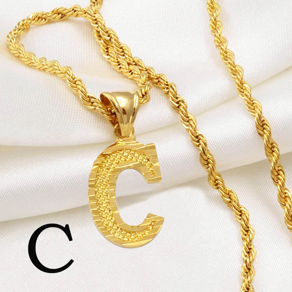 Gold Plated Anniyo A-Z Letters Necklace with Rope Chain for Men and Women
