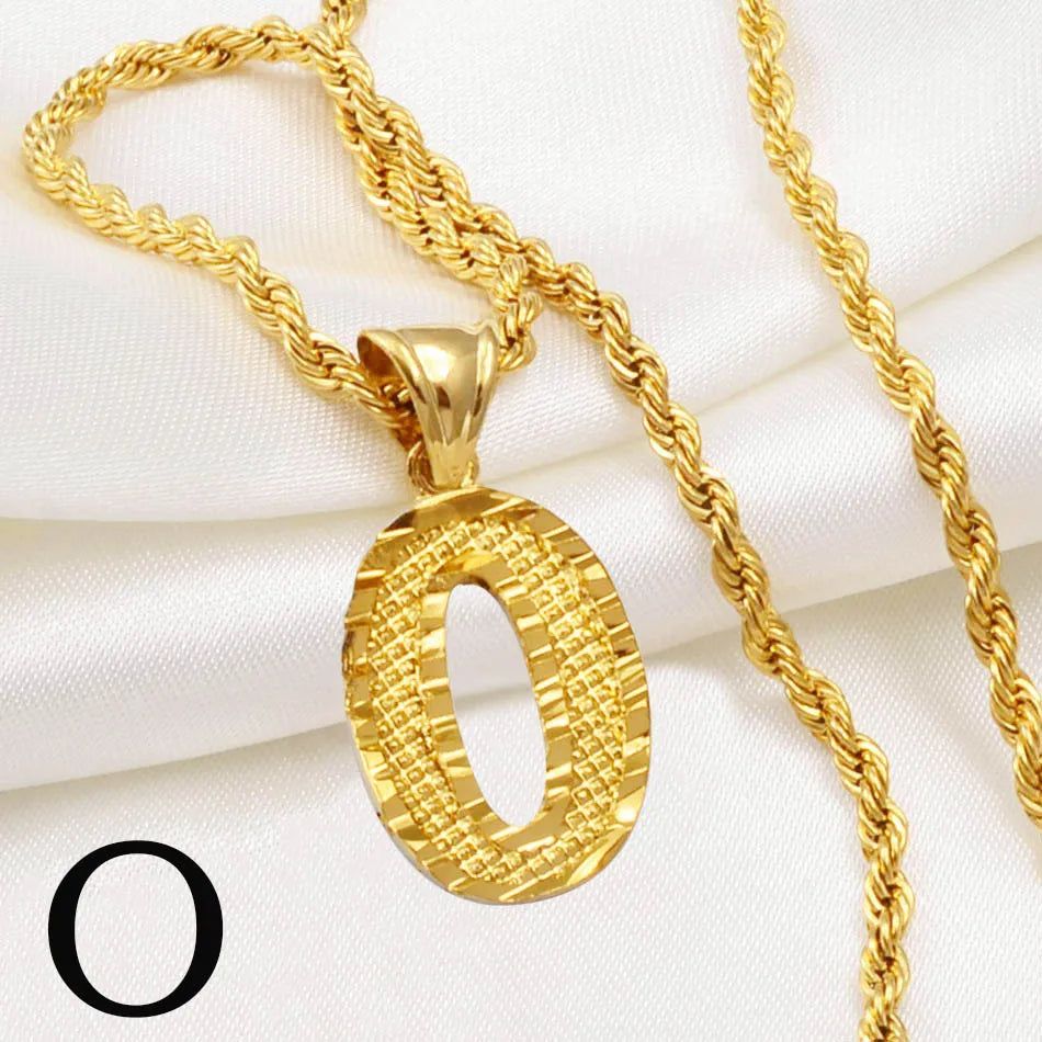 Gold Plated Anniyo A-Z Letters Necklace with Rope Chain for Men and Women