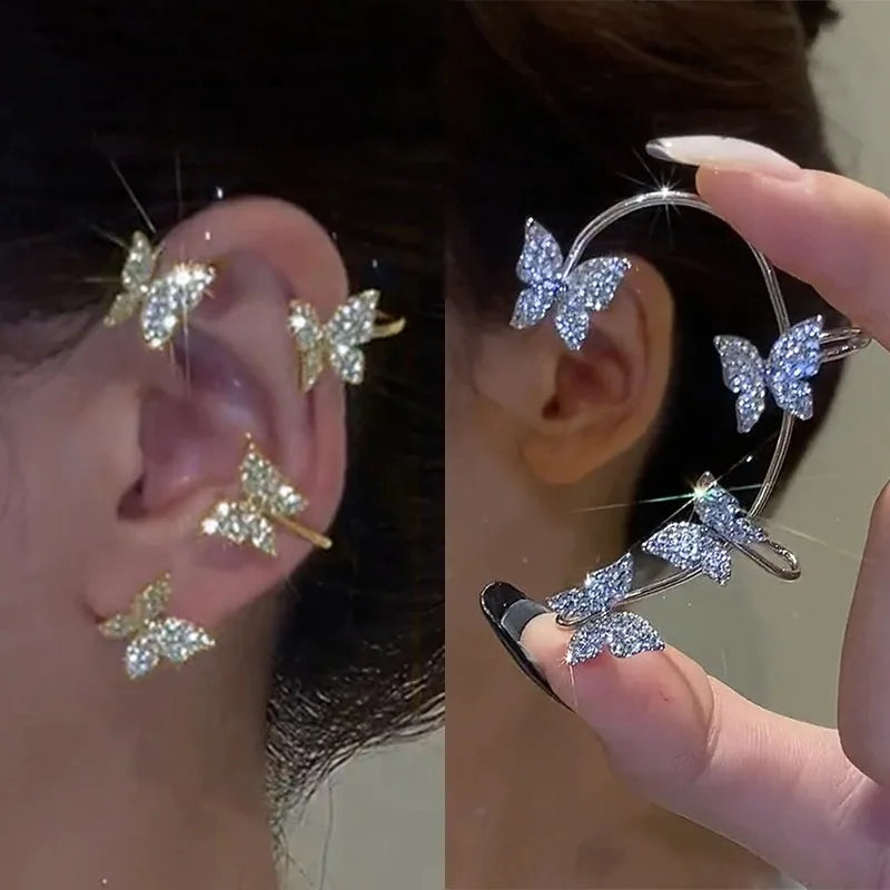 Butterfly Ear Clips without Piercing for Women, Sparkling Zircon Ear Cuff Clip