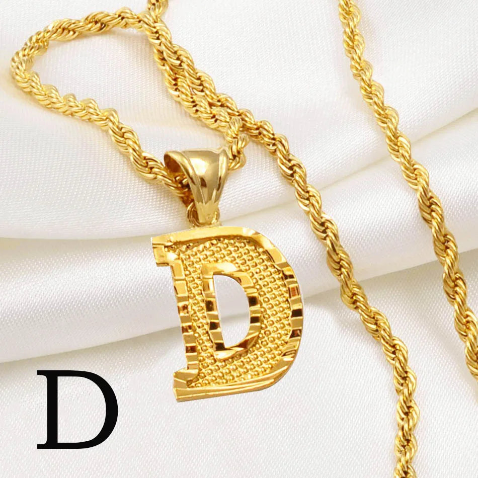Gold Plated Anniyo A-Z Letters Necklace with Rope Chain for Men and Women