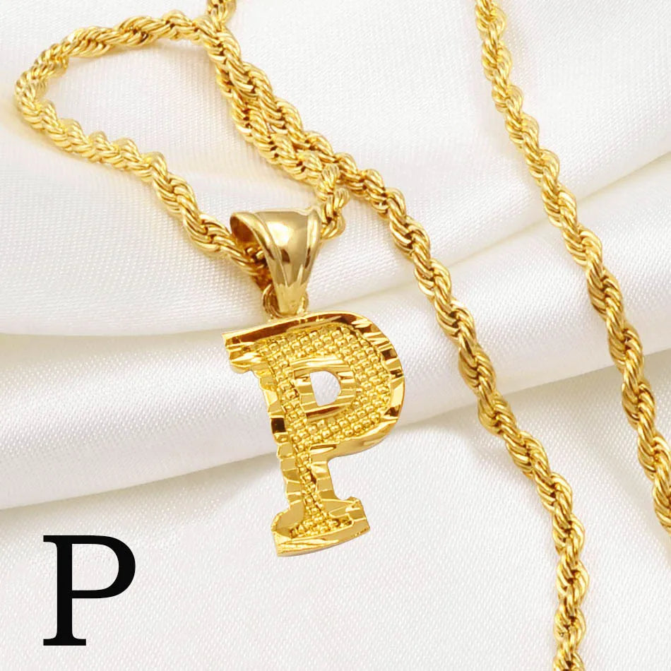 Gold Plated Anniyo A-Z Letters Necklace with Rope Chain for Men and Women