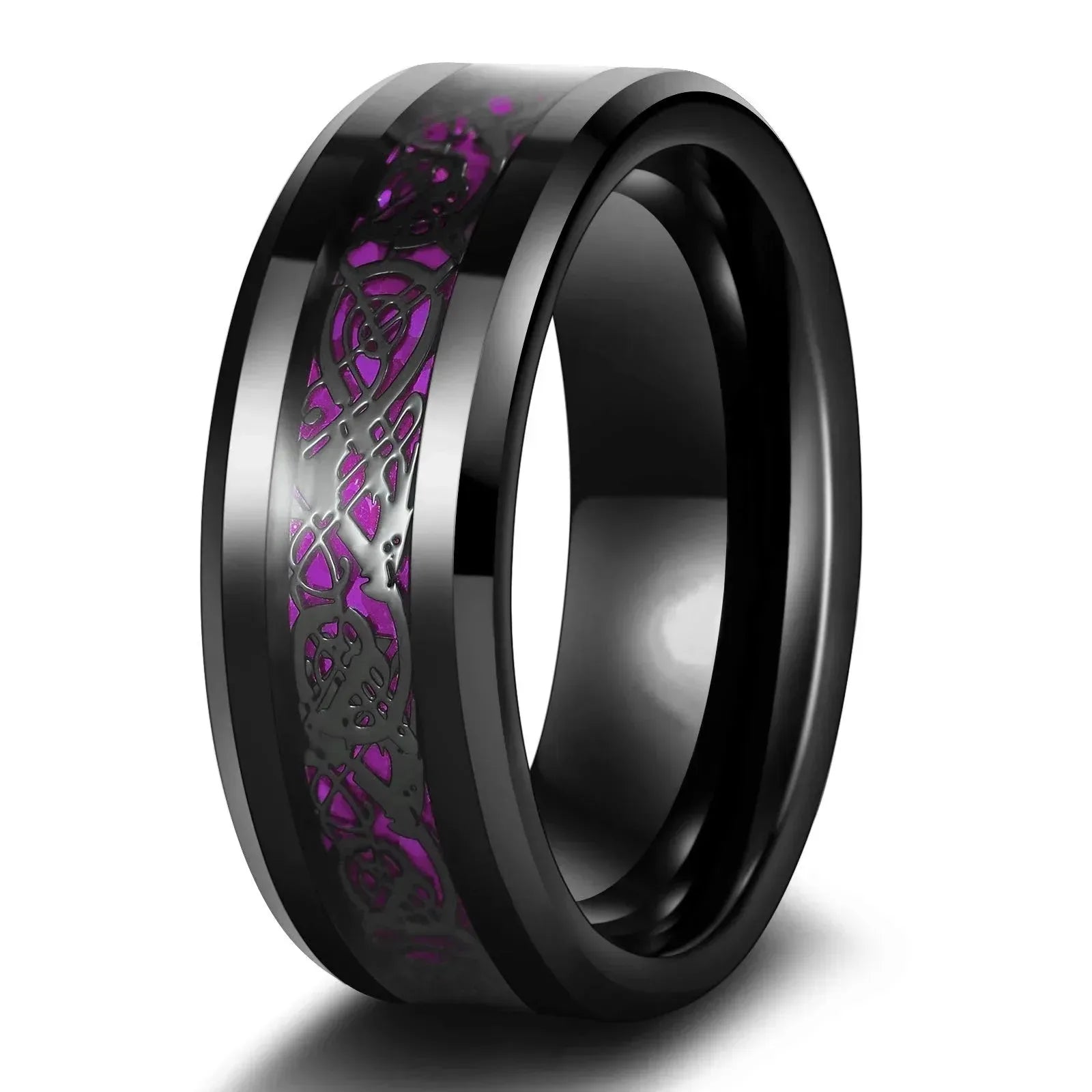 Couple Rings Romantic Purple Rhinestones CZ Rings Set, Trendy Steel Celtic Dragon Rings