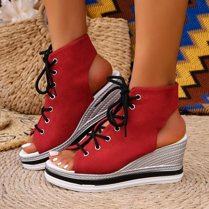 Fashion Leopard Print Casual Sandals, Open Toe, Comfortable, Lace Up