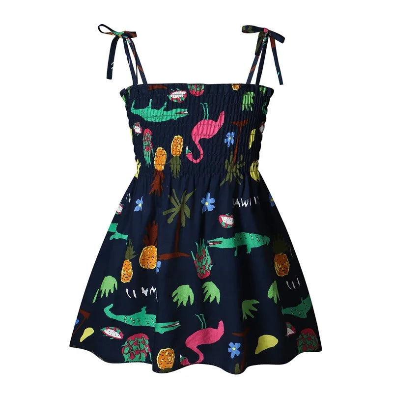 Girls Sleeveless Cotton Flower Strap Sundress, 1-6yrs