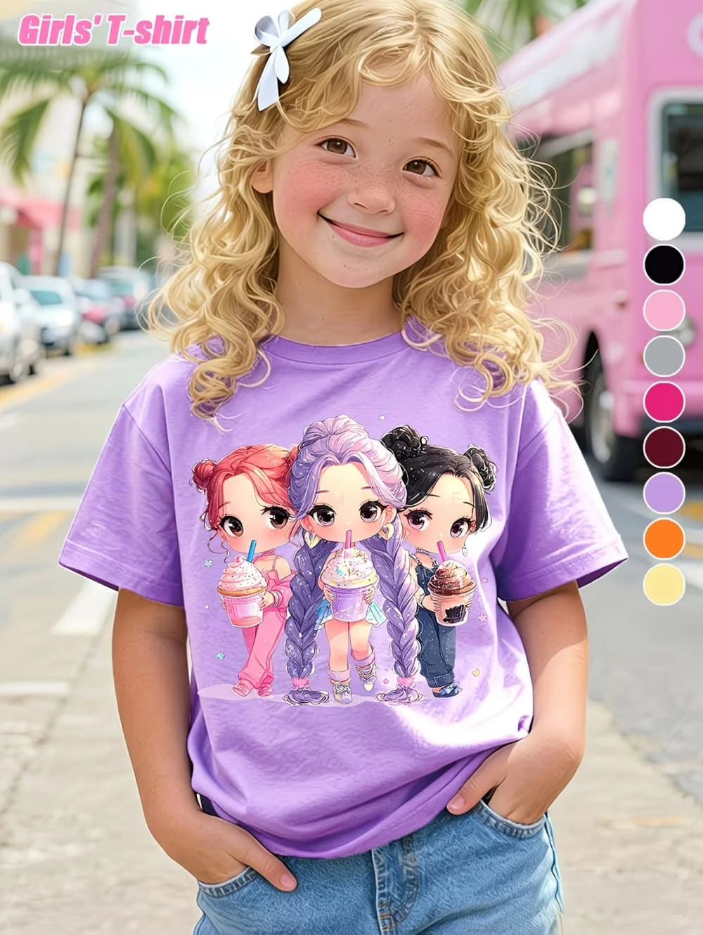 Summer Kpop Popular Children's Design Style, Round Neck, Short Sleeve, Choose your Color