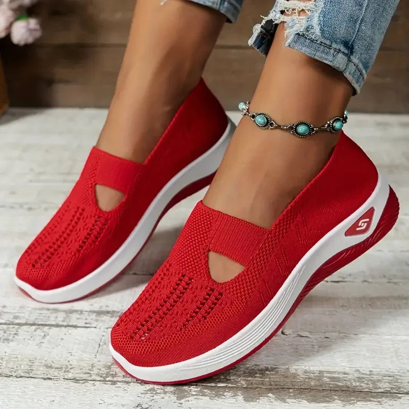Women's Solid Color Breathable Sneakers, Low-top, Knitted, Breathable, Light Walking, in 6 Colors