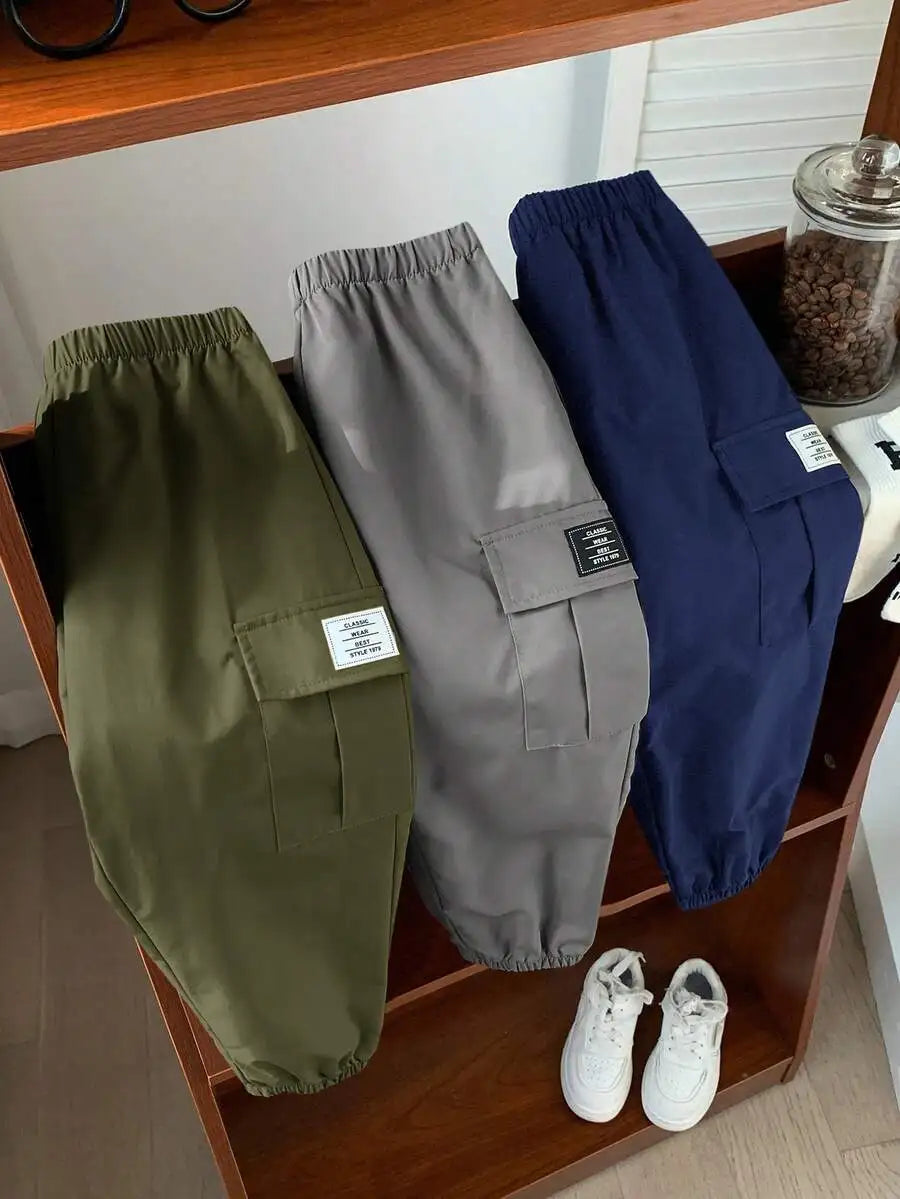 3-Pack Kids Loose Fit Cargo Pants with Drawstring Waist, Multicolor