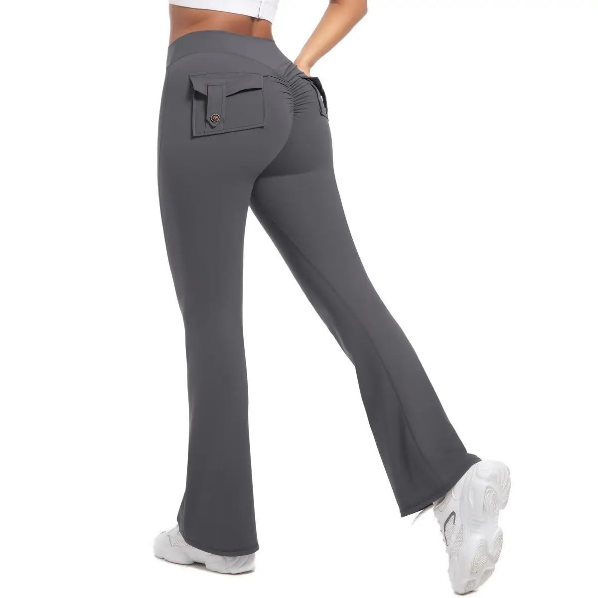 Women's Yoga Flare Trousers, High-Waisted Tummy-Control Wide-Leg with Pockets, Multi-Colors