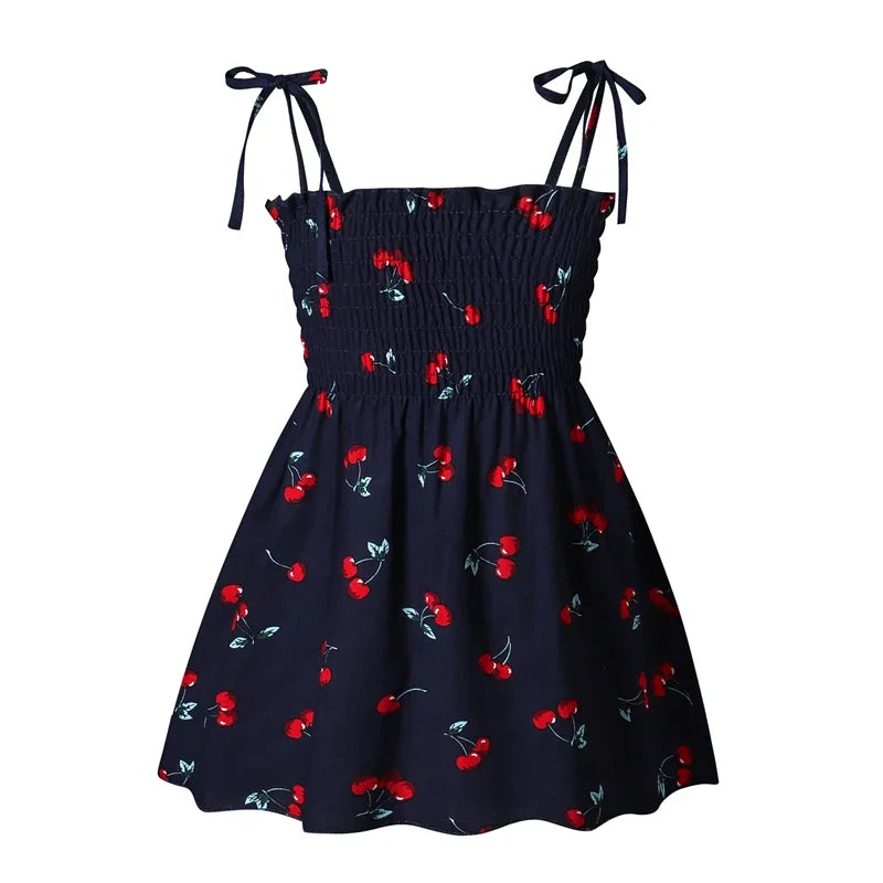 Girls Sleeveless Cotton Flower Strap Sundress, 1-6yrs