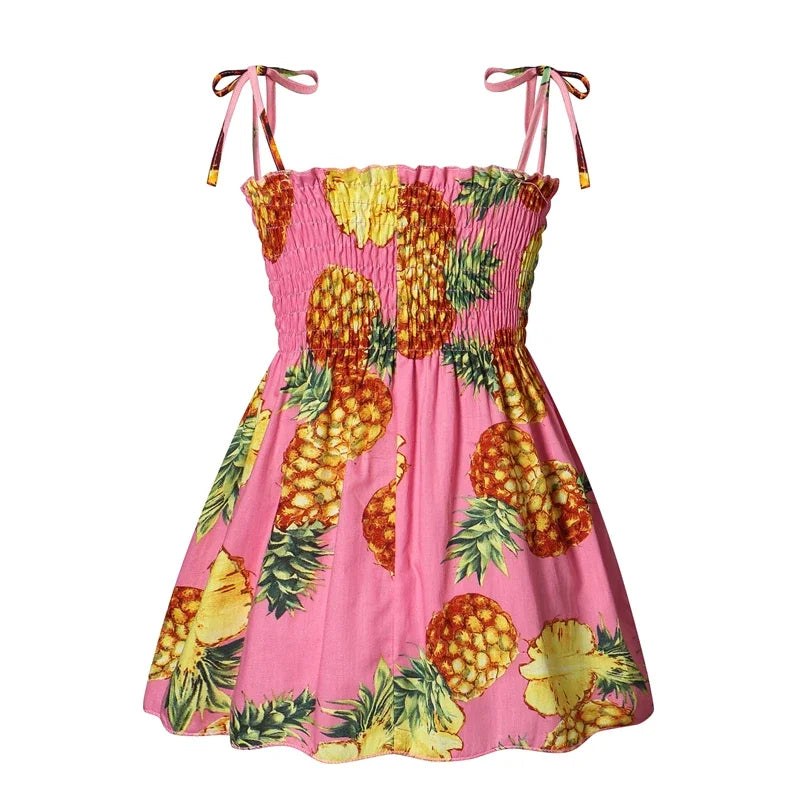 Girls Sleeveless Cotton Flower Strap Sundress, 1-6yrs