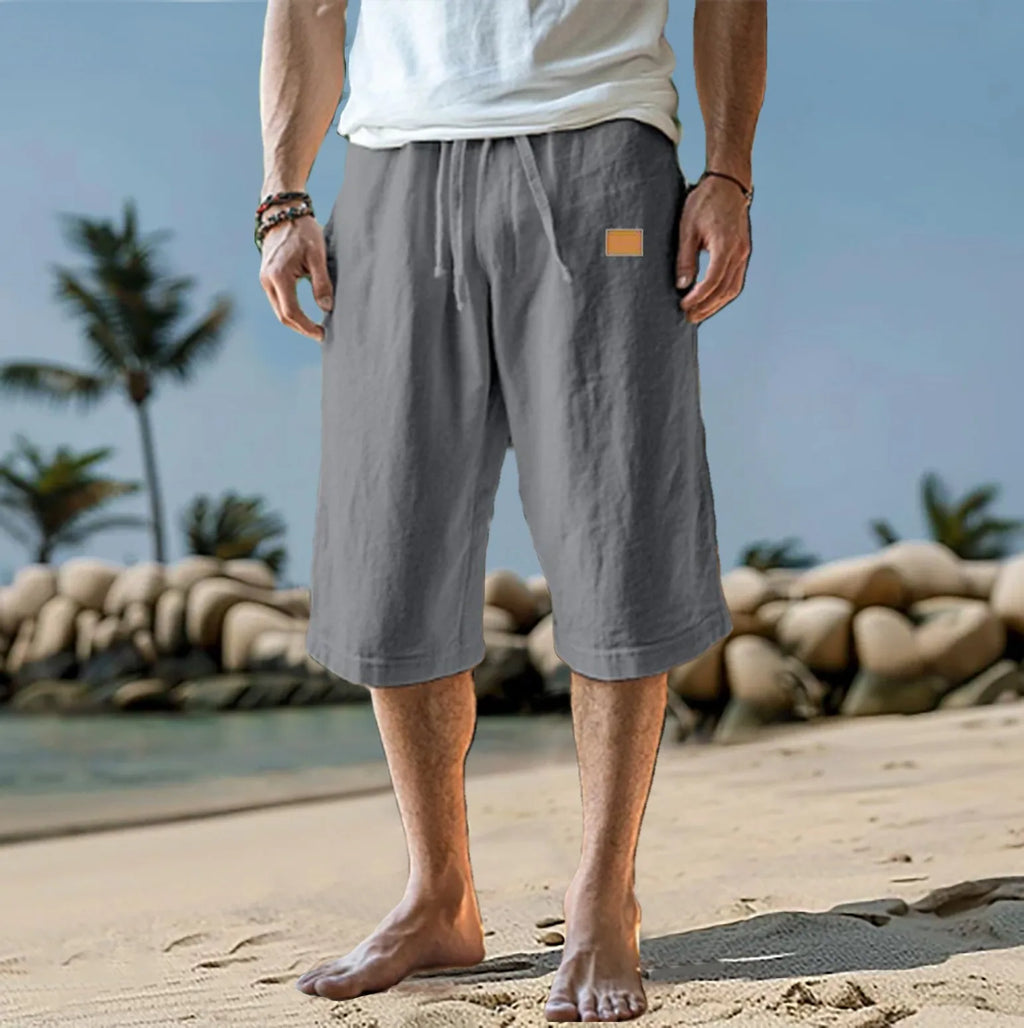 Men's Capri Pants, Lightweight Solid Color, Breathable6 Drawstring Cropped Capris