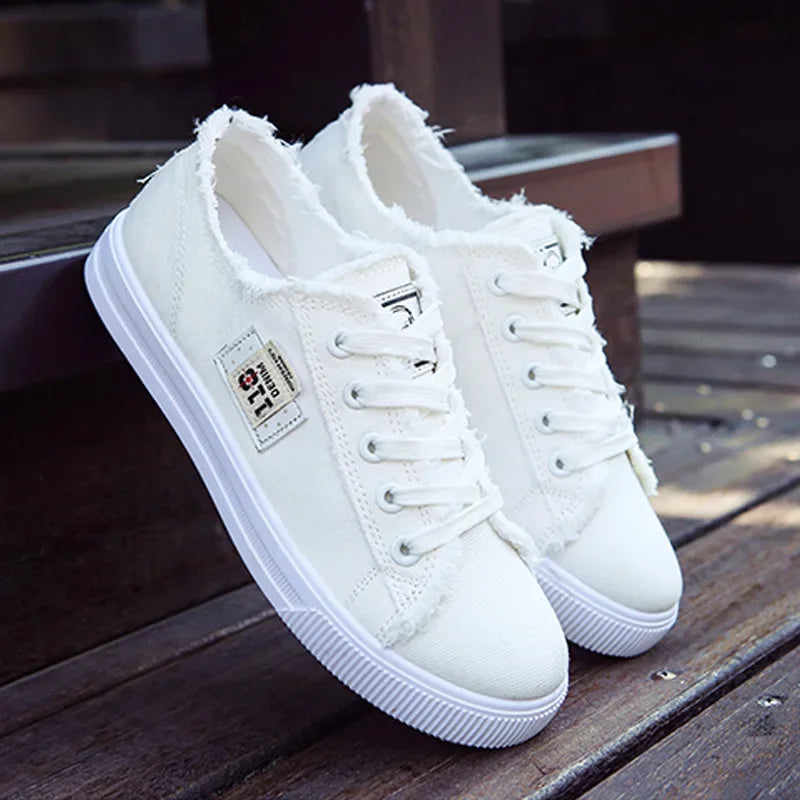 2024 Women's Canvas Board Sneaker Low Top Denim, Lace-Up