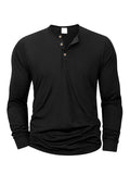 New Men's Henley Long Sleeve T-shirts, Basic Casual Collar, Comfortable Soft Pullover