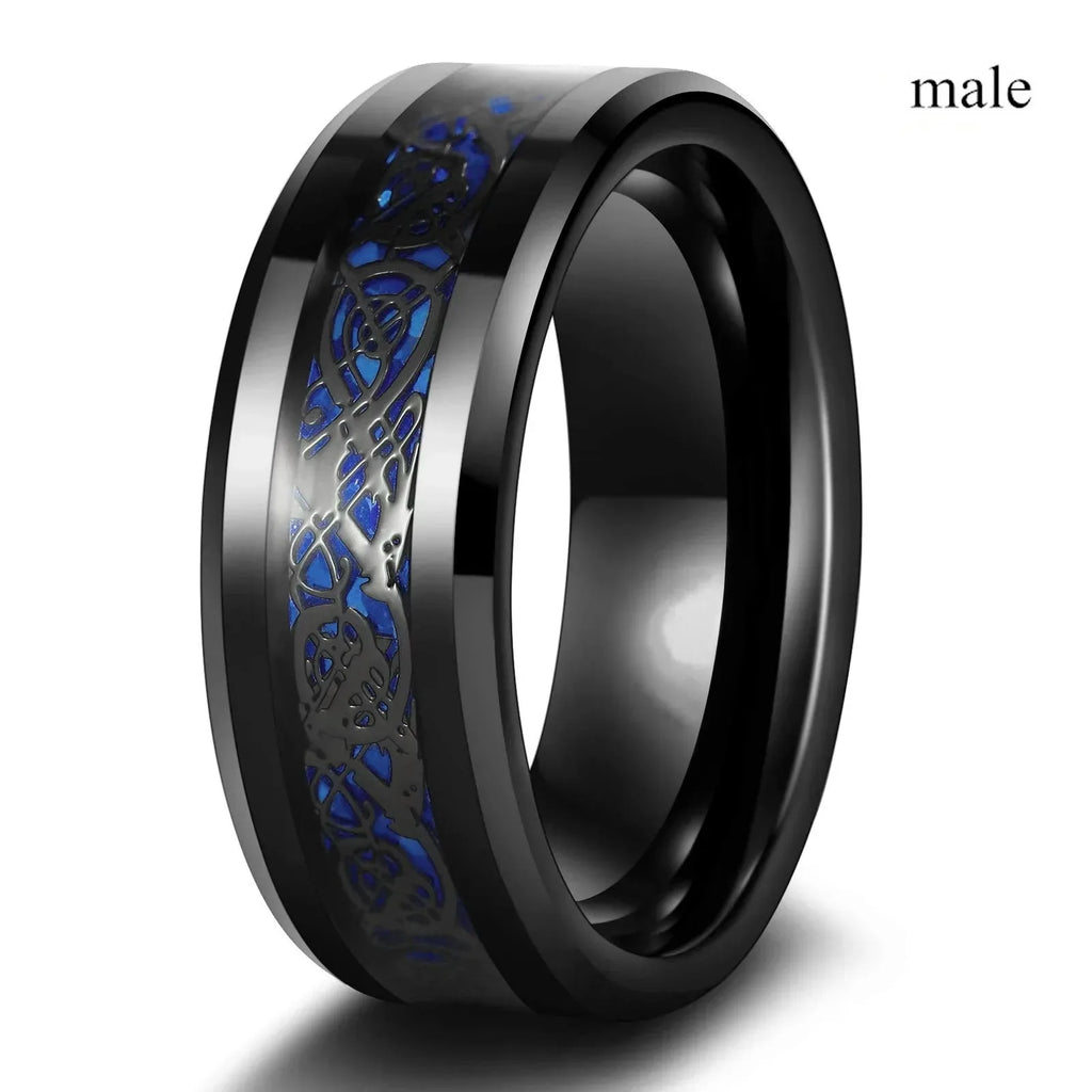 Couple Rings Romantic Purple Rhinestones CZ Rings Set, Trendy Steel Celtic Dragon Rings