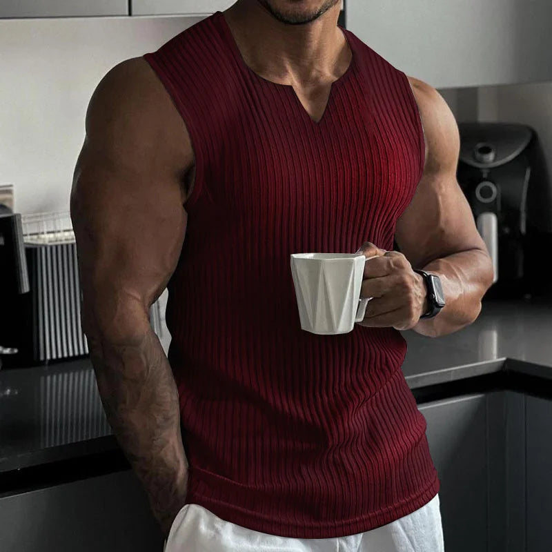 2024 New Summer Men's V-neck Vest stripe Tank top