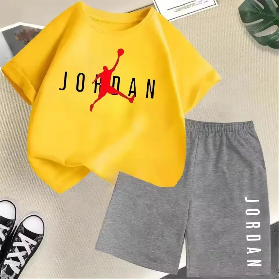 Children's 2Pc Fashion Summer Short Sleeve Set, Slam Dunk Master Pattern Print