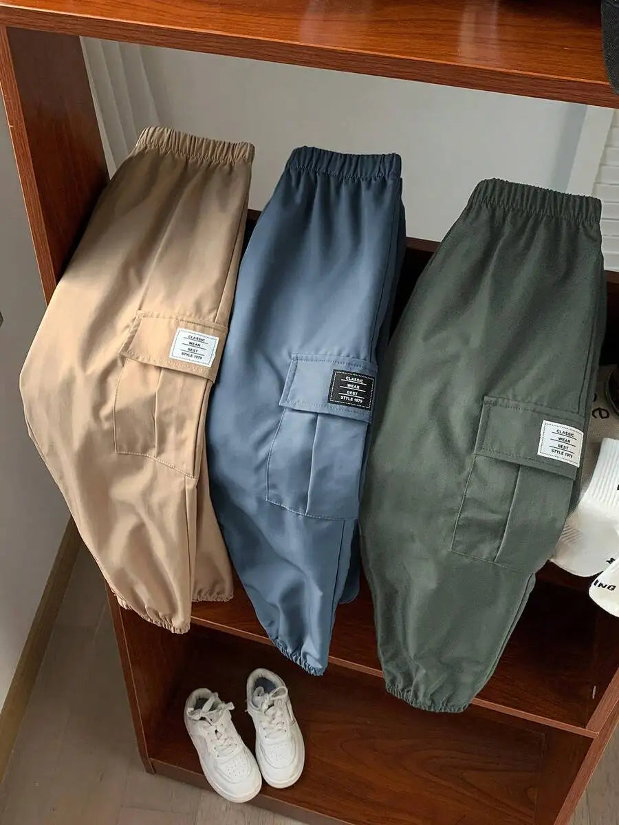3-Pack Kids Loose Fit Cargo Pants with Drawstring Waist, Multicolor