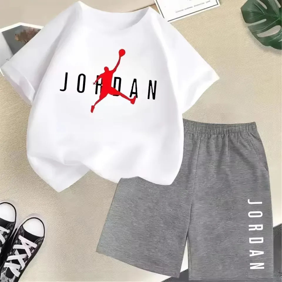 Children's 2Pc Fashion Summer Short Sleeve Set, Slam Dunk Master Pattern Print