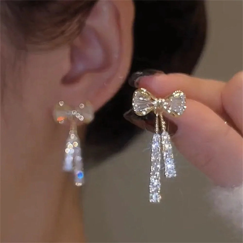 Fashion Bow Crystal Zircon Earrings, Trendy Jewelry
