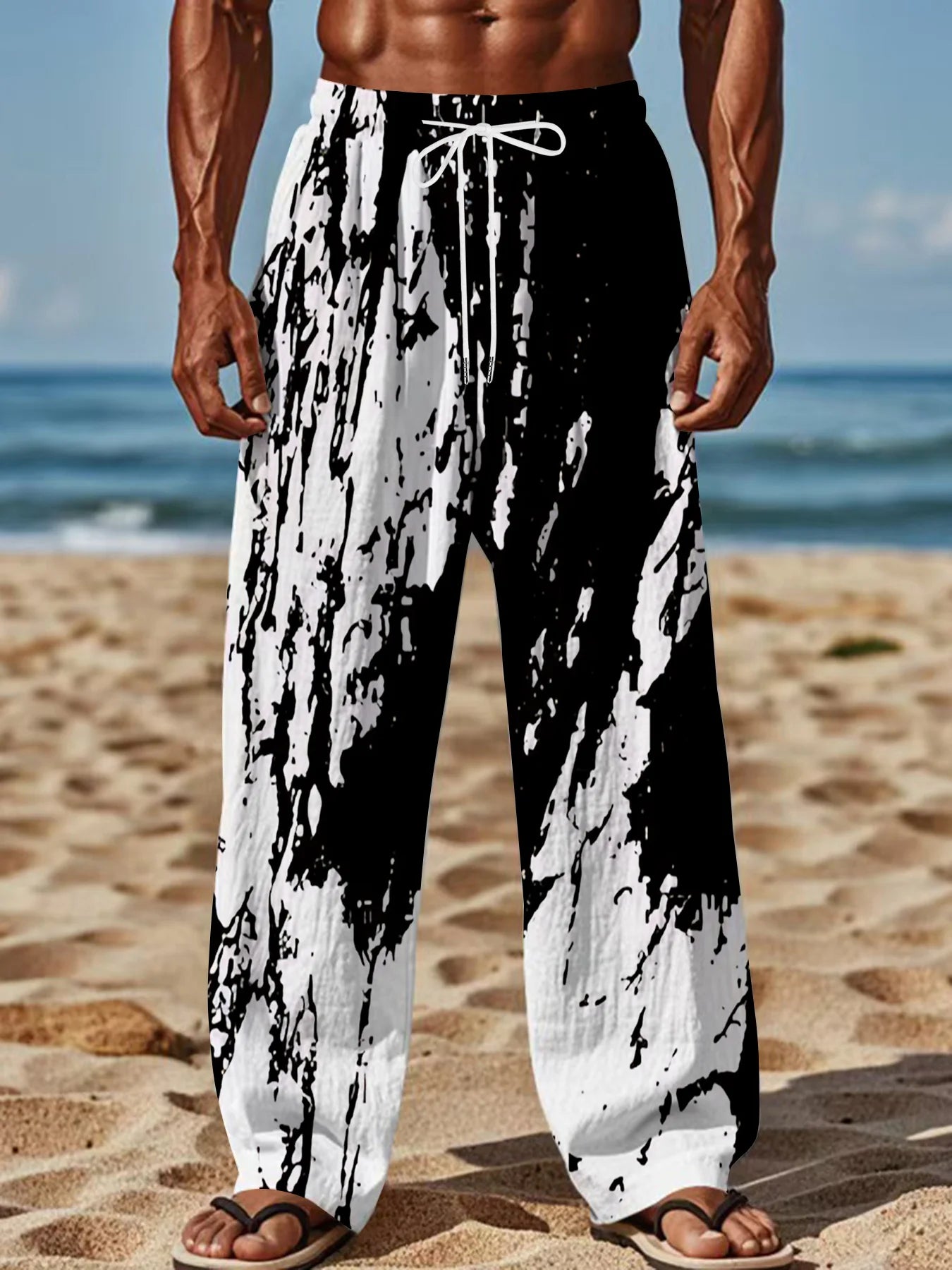 Black and White Ink Pattern 3D Printed Pants for Both Men and Women,