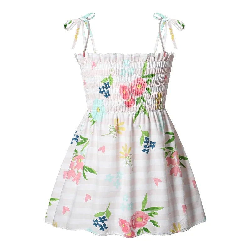 Girls Sleeveless Cotton Flower Strap Sundress, 1-6yrs