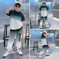 2026 Teenager Boys Clothes, Gradient Tracksuit, T-shirt and Ankle Tie Pants, 4-12 Yrs