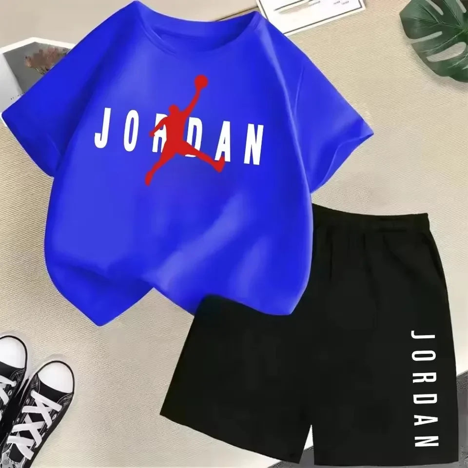 Children's 2Pc Fashion Summer Short Sleeve Set, Slam Dunk Master Pattern Print