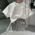 2025 New Summer Outfit Set for Girls', Short Sleeved T-shirt and Pleated Stylish Skirt a 2Pc Set