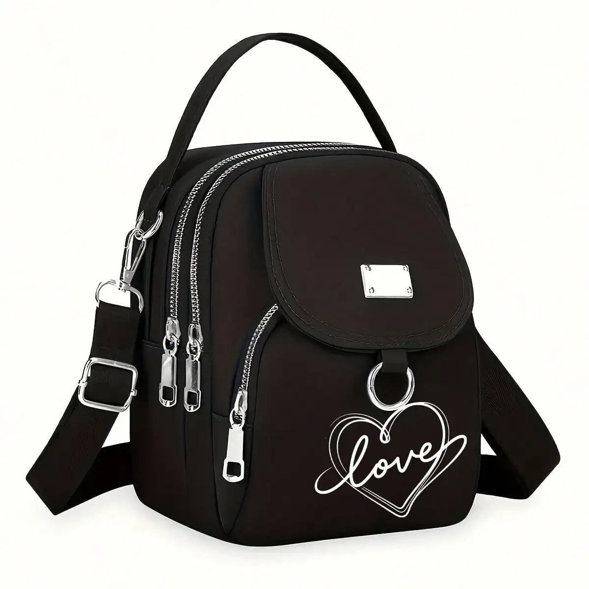 Women's Heart Love Print Shoulder Bag, Adjustable, Good Capacity