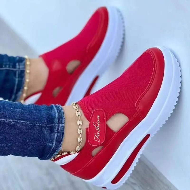 Red Casual Shoes, Women's Breathable Fashion Brand Sandals Platform,