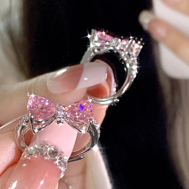 New Arrival, Romantic Lovely Pink Bowknot Design, Exquisite Jewelry Ring with Micro Bow Tie Zircon