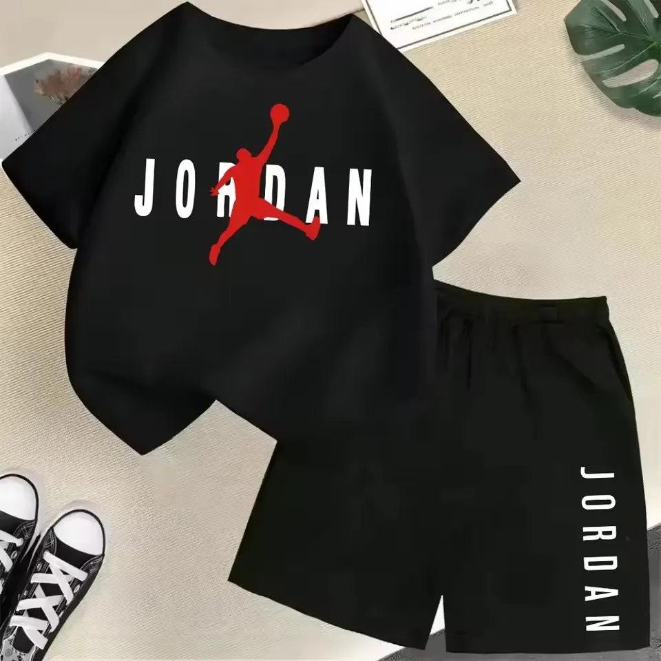Children's 2Pc Fashion Summer Short Sleeve Set, Slam Dunk Master Pattern Print