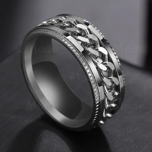 Cool Stainless Steel Rotatable Men's Ring, High Quality, Spinner Chain