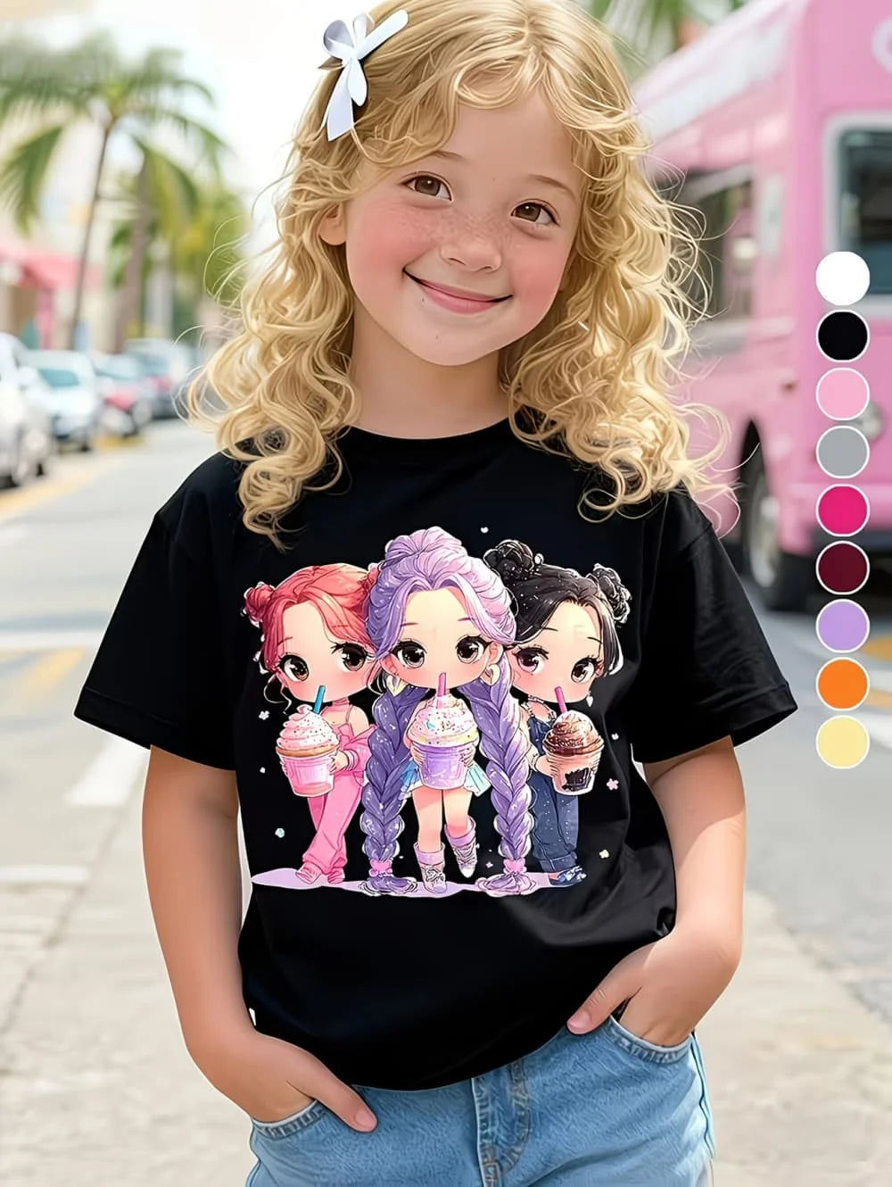 Summer Kpop Popular Children's Design Style, Round Neck, Short Sleeve, Choose your Color