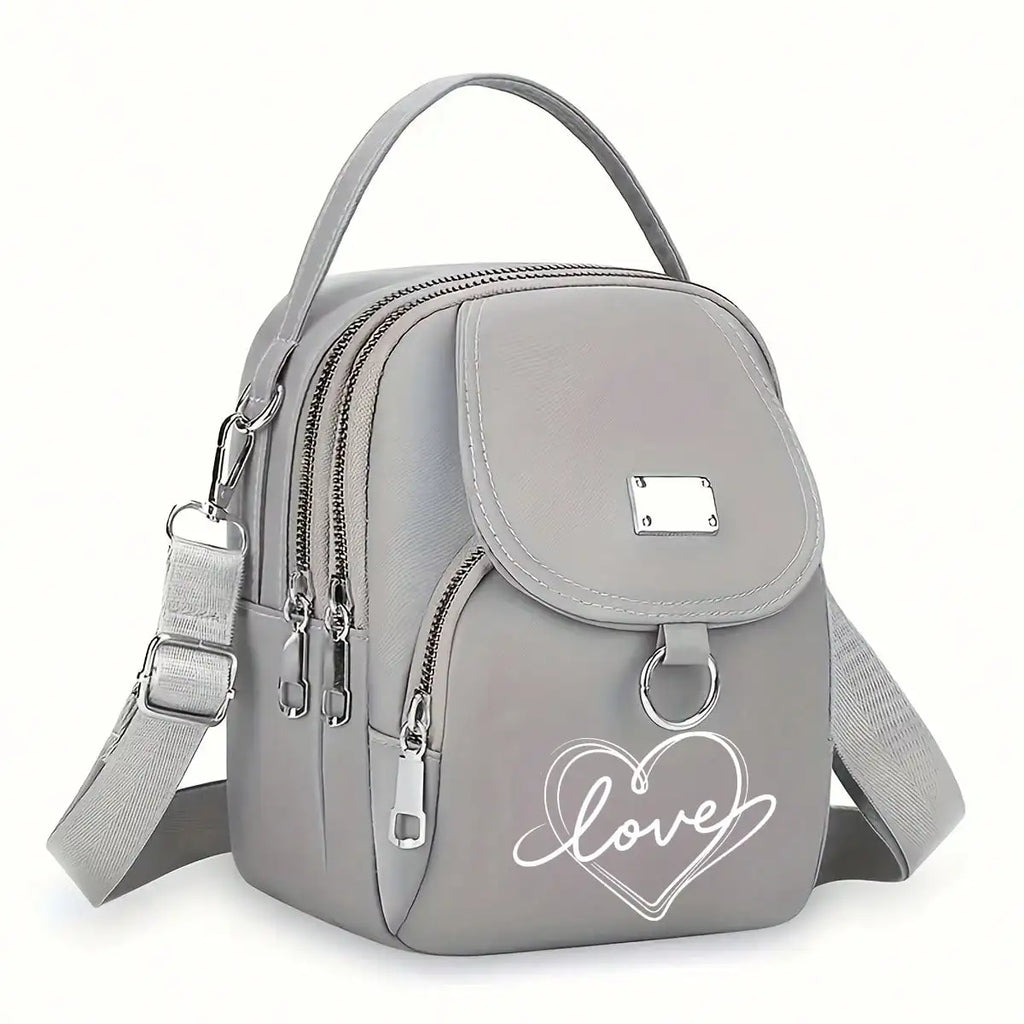 Women's Heart Love Print Shoulder Bag, Adjustable, Good Capacity